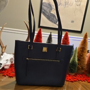 Dooney & Bourke Dark Blue Tote with Gold Accents